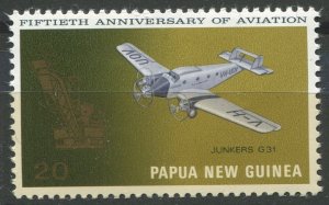 Papua New Guinea Sc#350 MNH, 20c ol & multi, 50th Anniversary of Aviation (1972)