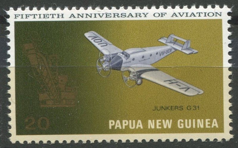 Papua New Guinea Sc#350 MNH, 20c ol & multi, 50th Anniversary of Aviation (1972)