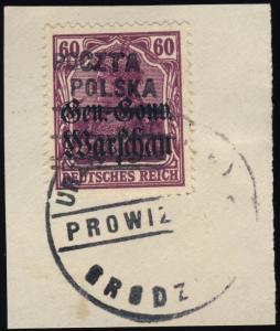 POLOGNE / POLAND - 1918 - 60pf Lilac Local O/P GRODZISK used /piece