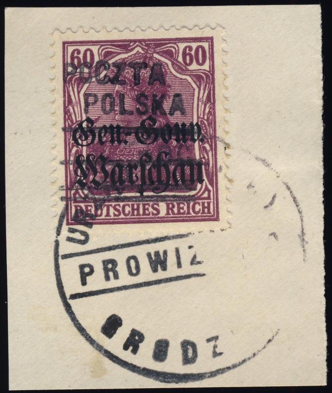 POLOGNE / POLAND - 1918 - 60pf Lilac Local O/P GRODZISK used /piece