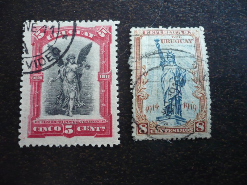 Stamps - Uruguay - Scott# 196, 220 - Used Partial Set of 2 Stamps