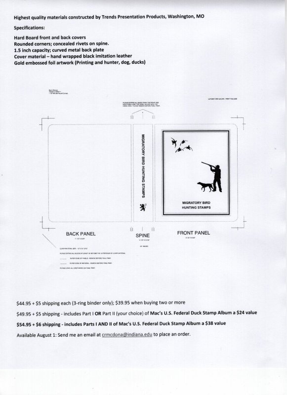 Mac's 3-ring binder for Duck stamps- QUALITY FOR YOUR  DUCK STAMP album pages 