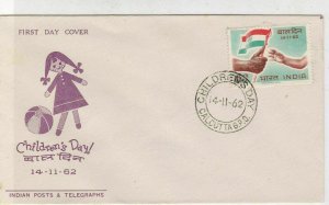 India 1962 Childrens Day Child Illust C.Day Cancel Flag Stamp FDC Cover Rf 34752