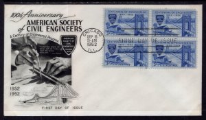 US 1012 Civil Engineers Block of Four Fleetwood U/A FDC