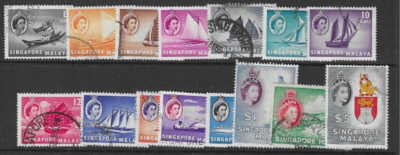 SINGAPORE SG38/52 1955-9 DEFINITIVE SET USED