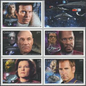 STAR TREK 50th = Block of 5 stamps from Miniature Sheet Canada 2017 MNH