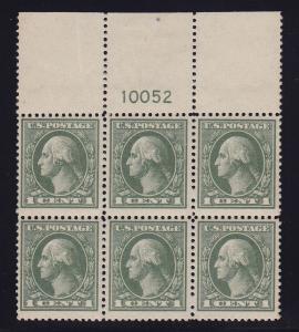 536 VF+ Top lightly hinged plate block of 6 nice color cv $ 250 ! see pic !