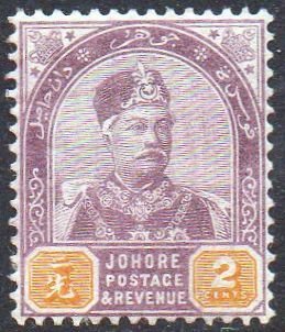 Johore 1891 2c dull purple and yellow MH