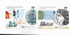 ARGENTINA 2002 FAEF PHILATELIC ASSOCAITION 50TH ANNIVERSARY SET OF 2 VALUES MNH