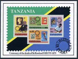 Tanzania 144a sheet, MNH. Mi Bl.20. Sir Rowland Hill, 1979. Stamps,Giraffe,Flag.