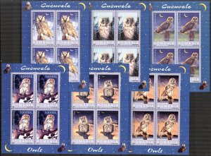 Romania 2003 Birds Owls 6 Sheets MNH**