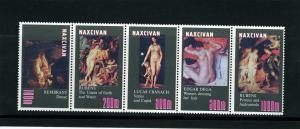 Naxcivan Republic 1997 FAMOUS Nudes Paintings Strip (5) Perforated Mint (NH)