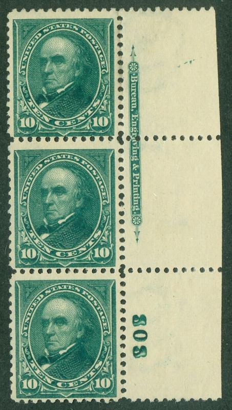 EDW1949SELL : USA 1895 Sc #273 Mint PO Fresh PL# Strip of 3 w/ perfect NH gum.