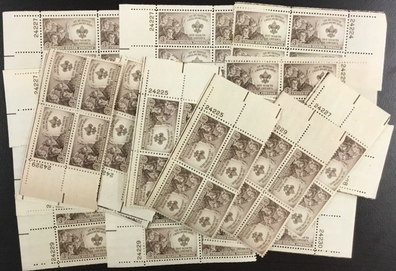 995    Boy Scouts of America.  25 MNH 3¢ Plate blocks.   Issued n 1950.