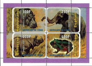 CHAD TCHAD SHEET WILDLIFE ELEPHANTS FROGS HIPPOS RHINOS