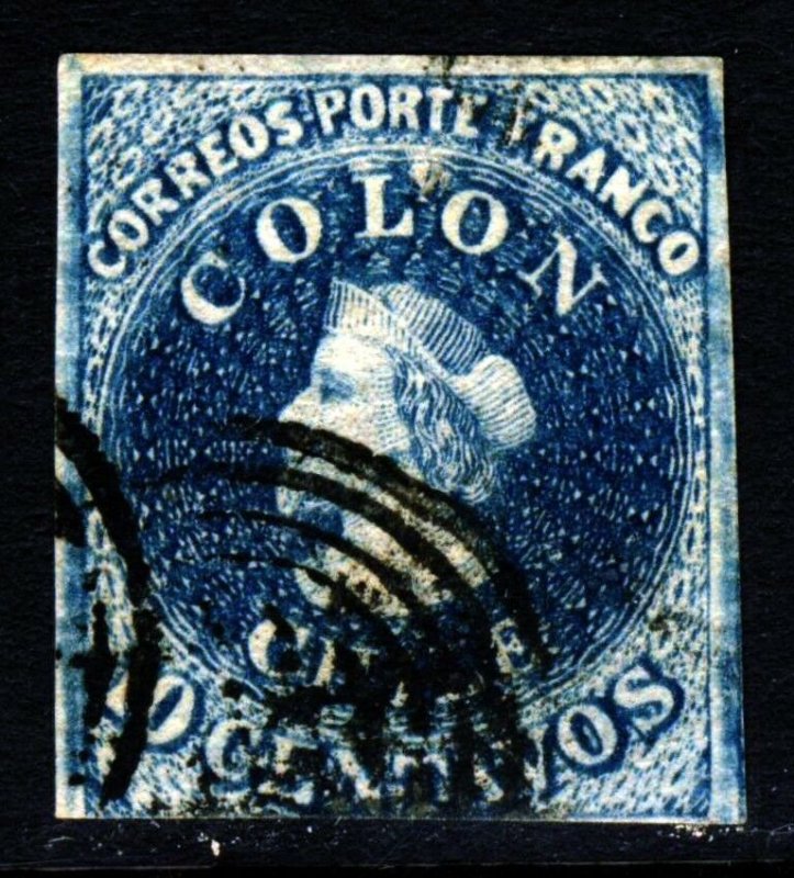 CHILE 1856-61 10c. COLON ESTANCOS PRINTING  Chile #8 Scott 10 SG 23/28 Wmk 4 VFU