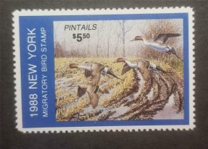 NEW YORK 1988 Migratory Bird Stamp Pintails Unused $5.50 Face Never Hinged G2217