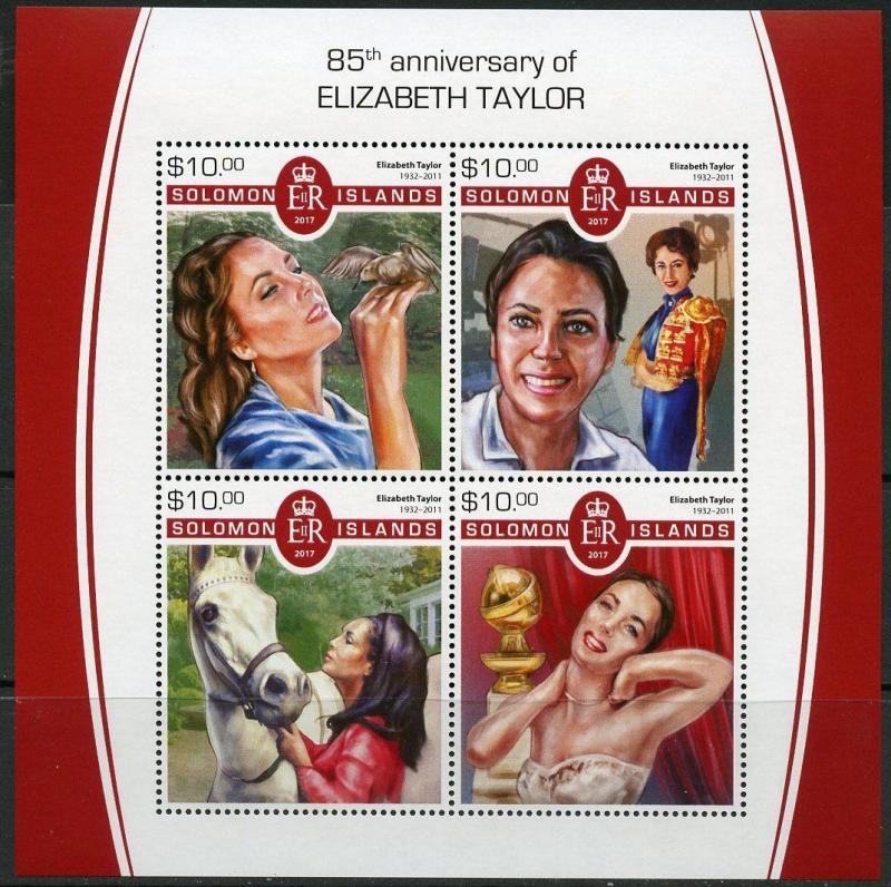 SOLOMON ISLANDS 2017  85th BIRTH ANNIVERSARY OF ELIZABETH TAYLOR SHEET  MINT NH