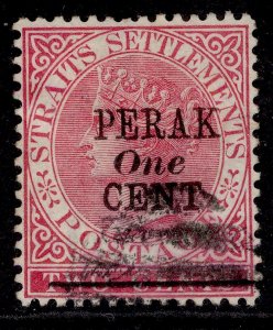 MALAYSIA - Perak QV SG58, 1c on 2c bright rose, FINE USED. Cat £55.