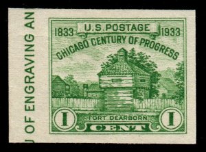 U.S. Scott #730a 1933 1¢ Century of Progress left edge single, MNH, VF