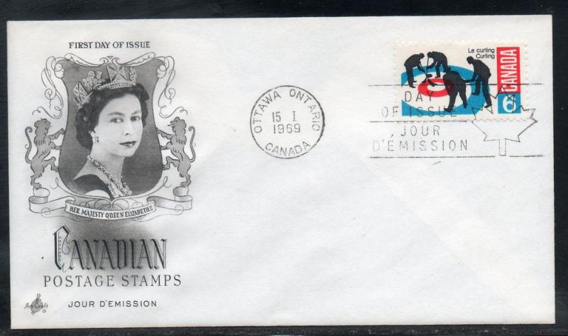 Canada #490 Curling FDC Art Craft GP Cachet unaddr C750