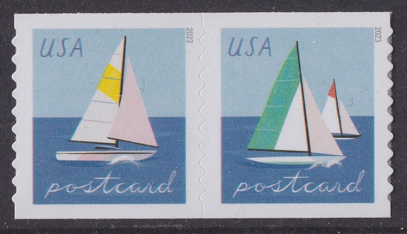 US 5749-5750 5750a Sailboats postcard rate coil pair A MNH 2023