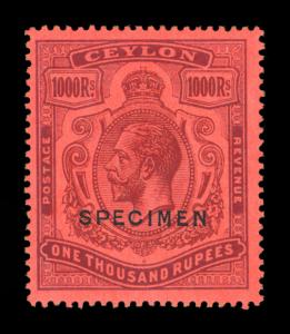 CEYLON  1925  KGV 1000r violet, red  Scott# 218 mint MH VF  SPECIMEN - Rare