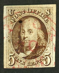 U.S. #1 VAR USED WITH PF CERT MAGENTA CANCEL BROWN SHADE