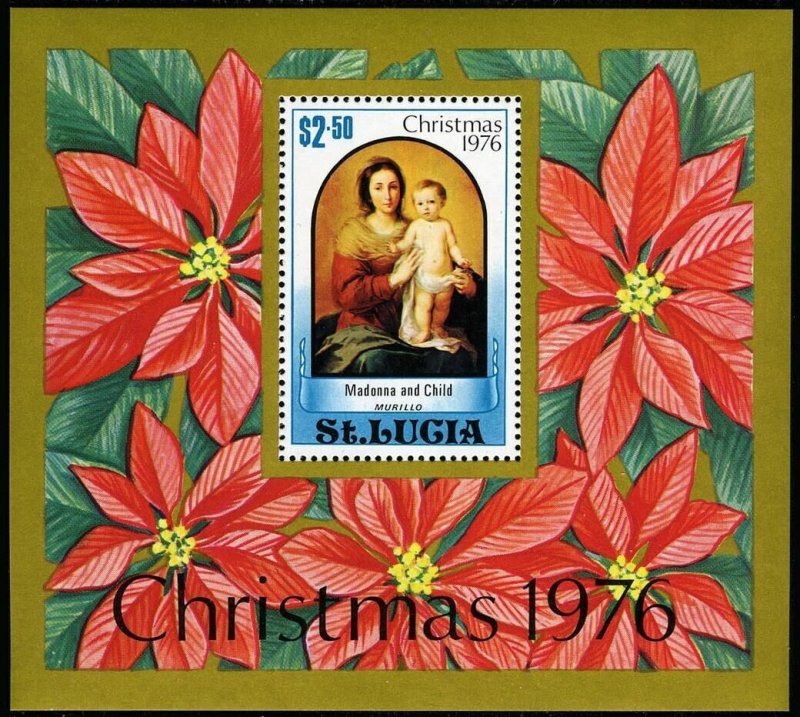 St Lucia 409-412, 413, MNH. Christmas 1976. Lorenzo Costa, Murillo, Isenbrandt.