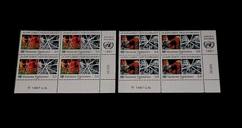 U.N. VIENNA #70-71, 1987, FIGHT DRUG ABUSE, INSC. BLKS/4, NICE!! LQQK!!