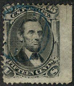 US #98 SCV $275. F/VF used, large straddle margin copy with faint blue face f...