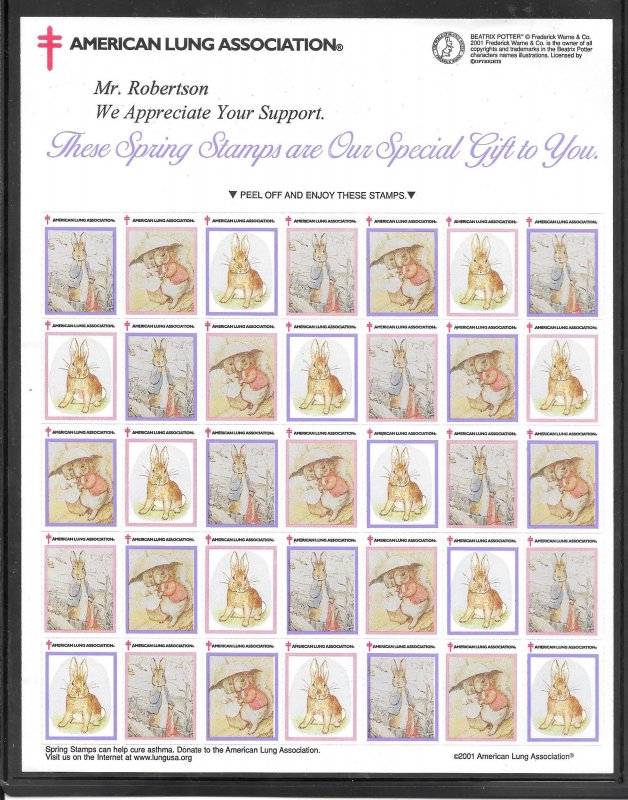 2001 American Lung Association Spring Seals MNH Sheet (12617)