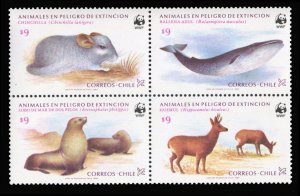 Chile #682a Cat$26, 1985 World Wildlife Fund, se-tenant block of four, never ...