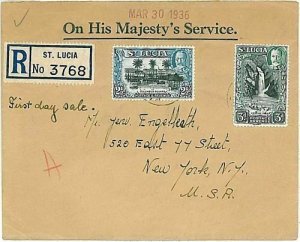 10761  -  ST LUCIA  - Postal History - REGISTERED COVER to the USA  1936