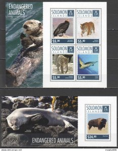 2014 Solomon Islands Endangered Animals Fauna #2932-36 1+1 ** Ls207