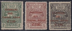 COSTA RICA 1931 AIR Sc C11-C13 FULL SET SCARLET OVPT MLH F,VF 2000 ISSUED €‎210+ 