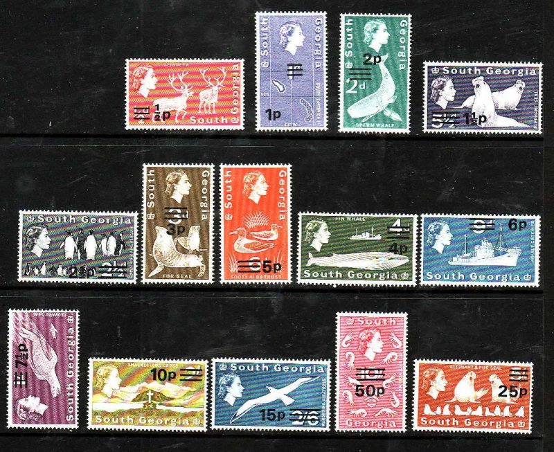 South Georgia-Sc#17-30- id9-unused NH set surcharged- Whales-Marine Life-1971-2-