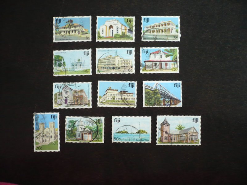 Stamps - Fiji - Scott# 409-416,418,419,421,422,424 - Used Part Set of 13 Stamps