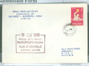Romania 1552 First Caravelle Flight Bucharest-Vienna, May 19, 1965, See Austria 743 for companion flight
