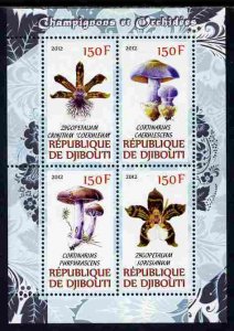 DJIBUTI - 2012 - Mushrooms & Orchids #2 - Perf 4v Sheet - MNH - Private Issue