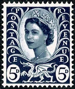 GB Wales 5d royal blue. MISSING PHOSPHOR. SG W11y