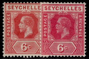 SEYCHELLES GV SG85 + 85a, 6c SHADE VARIETIES, LH MINT. Cat £16.