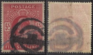 Great Britain 140 (used, creases) 5sh Edward VII, carmine rose (1902)