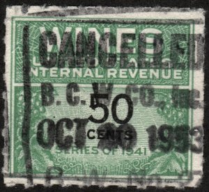 RE139 50¢ Wine Revenue Stamp (1942) Used