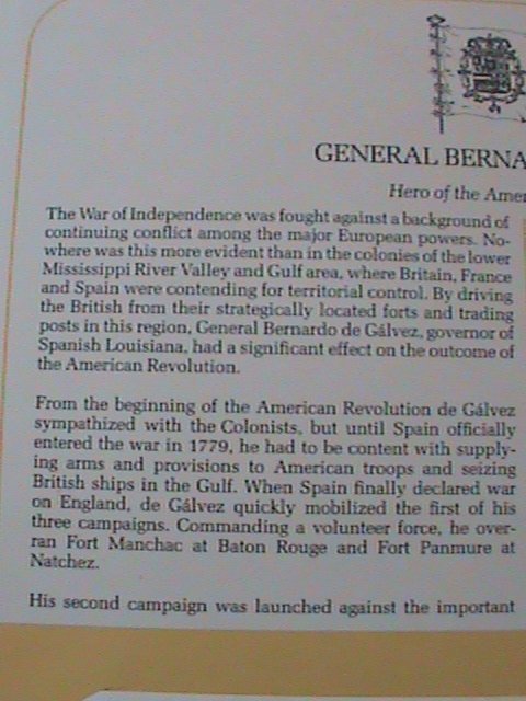 ​UNITED STATES 1980-GEN. BERNARDO DE GALVEZ :-FDC WITH HISTORY PAGE-MNH VF