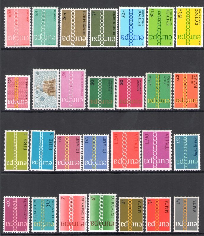1971 EUROPE CEPT, full vintage, 21 countries 44 MNH values**