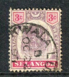 MALAYA; SELANGOR 1890s early classic Tiger issue used Shade of 3c. value