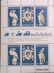 ​Barbados Stamp:1953-25th anniversary-Queen Elizabeth II-mnh: S/S sheet