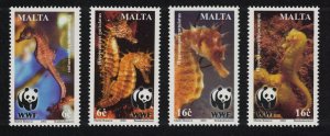 Malta WWF Seahorses Fish 4v 2002 MNH SC#1071-1074 SG#1243-1246 MI#1207-1210