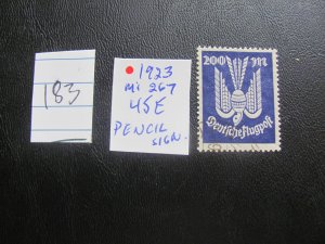 Germany 1923 USED  PENCIL SIGNED BPP MI. 267 AIR MAIL SINGLE  XF 45 EUROS (183)